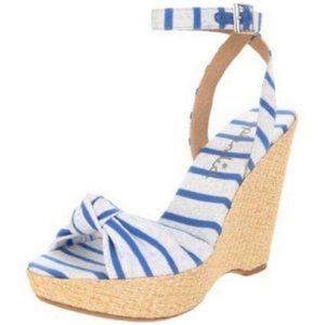 SPLENDID Lustful STRIPED Espadrille WEDGE Sandals Shoe BLUE Fabric 9.5 9 1/2 M